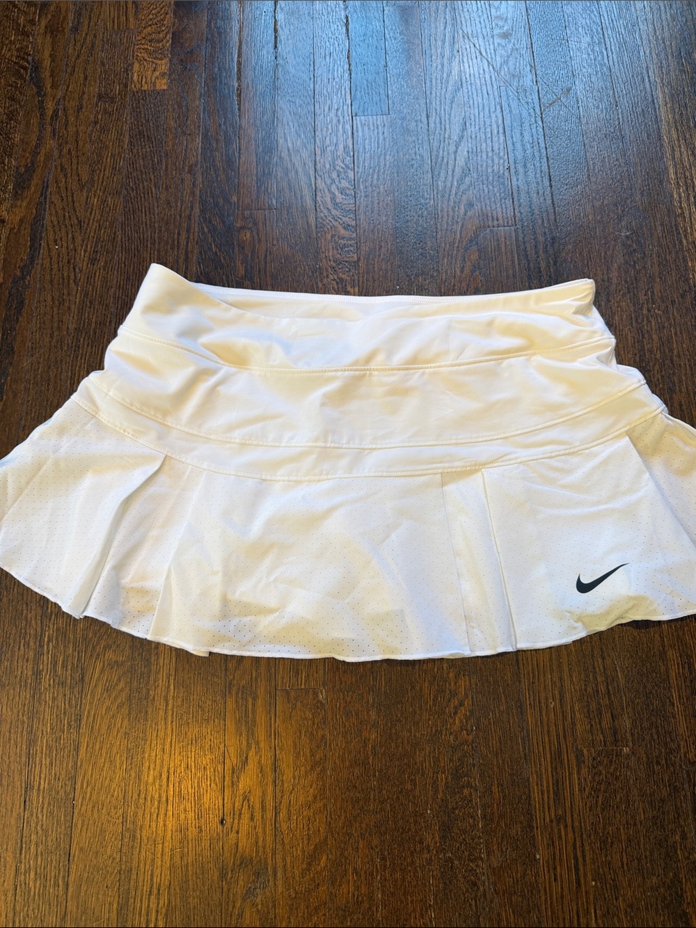 Nike White Pleated Tennis Skirt with Black Swoosh Accent